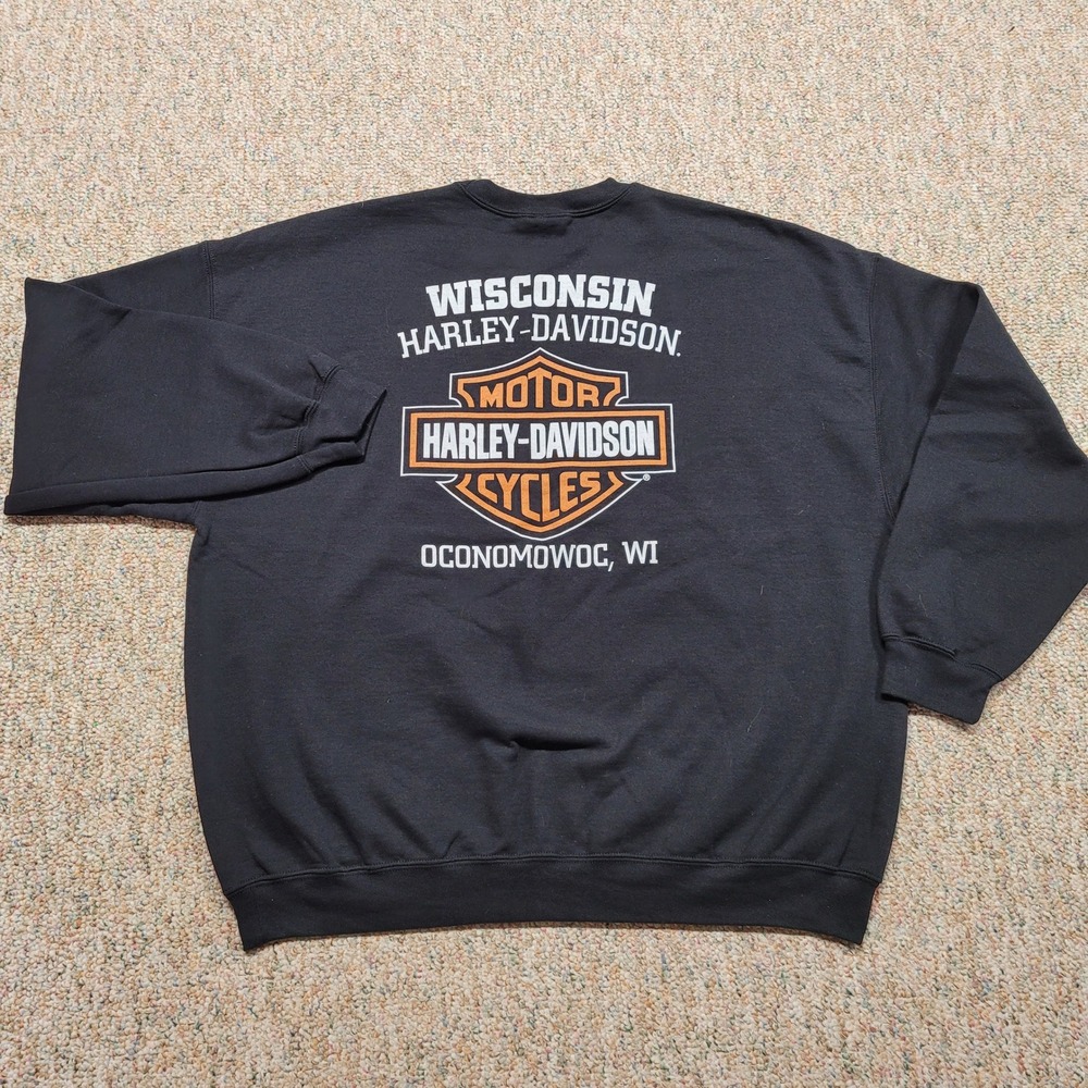 Harley Davidson Sweatshirt Mens 2XL Black Logo Crewneck Pullover Wisconsin Biker - Picture 2 of 10